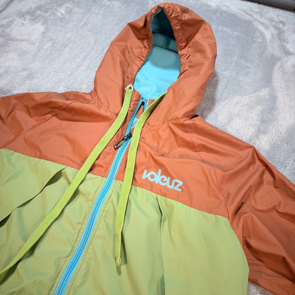 Voleurz Colorblock Hooded‎ Windbreaker Jacket Lightweight Nylon Orange Green M